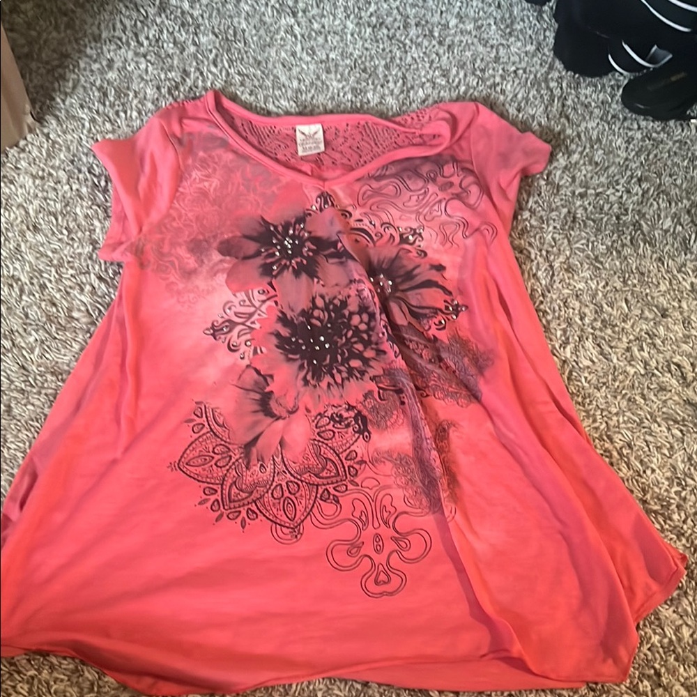 Y2K bling Faded Glory Pink Graphic T-Shirt Relaxed Short Sleeve